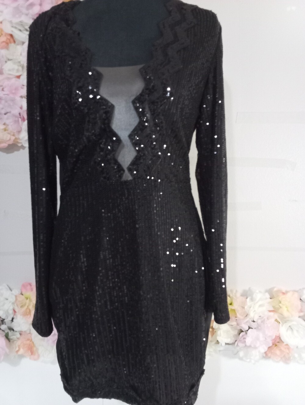 Black Sequin Long Sleeve Cocktail Dress